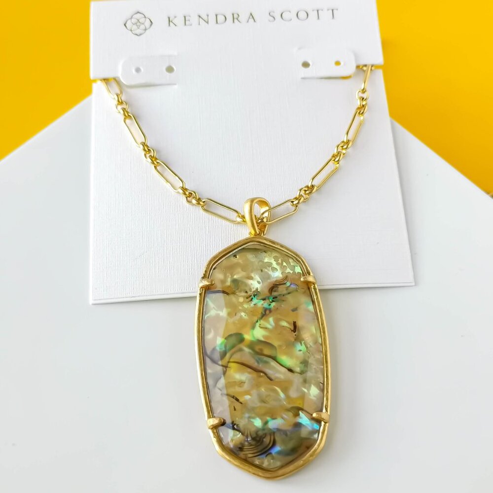 Faceted Reid Vintage Gold White Abalone Long Pendant Necklace by Kendra Scott